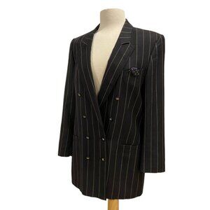 Vintage Basler blazer jacket black gold stripes 100% wool double breasted size10